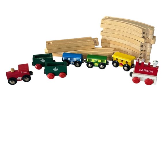 Vtg Wooden Christmas Train • Canada Flag • Magnetic Connectors Rustic Decor - Picture 1 of 9